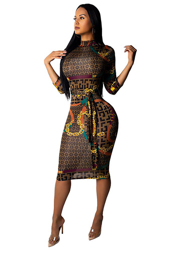 Women's Pullover Print Long Sleeve Bodycon Dress