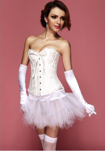 One Set- Ivory White Floral Bridal Corset Bustier with Tutu Skirt