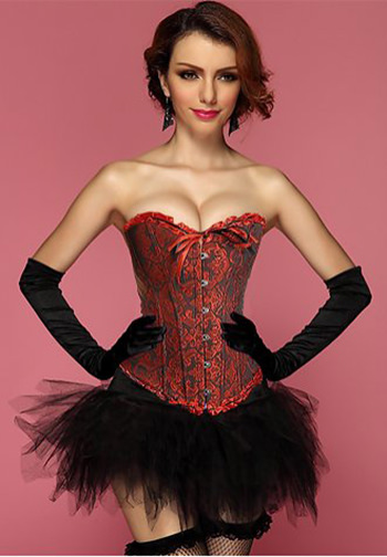 Red Black Geisha Goddess Burlesque Corset Bustier With Tutu Skirt