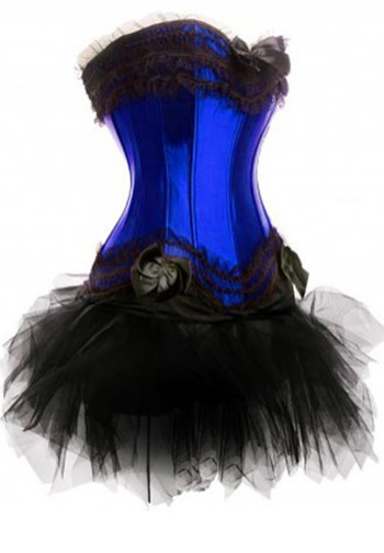 Satin Blue Burlesque Corset Bustier with Tutu Skirt