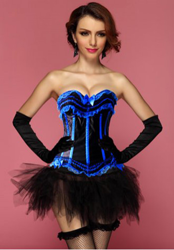 Black Blue Sensational Ruffles Trimmed Fashion Bustier Corset With Tutu Skirt