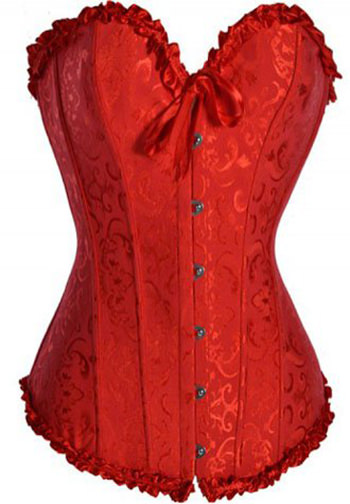 Red Glamourous Jacquard Floral Overbust Boning Corset Bustier