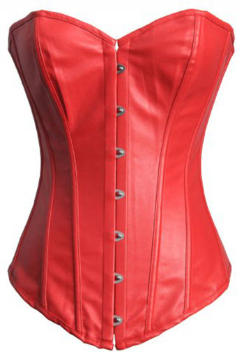 Red and Black PVC Leather Long Line Overbust Corset Bustier