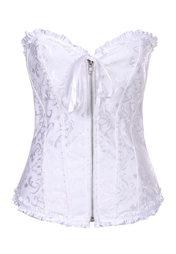 Bridal Embroidered Ruffled Trim Zipper Corset