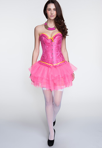 Gorgeous Royal Satin Ruffles Trim Jacquard Corset