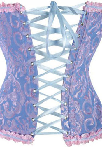 Blue Glamourous Jacquard Floral Overbust Corset Bustier