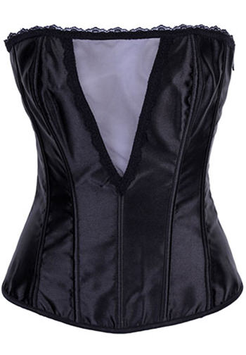 Deep V Black Satin Strapless Corset