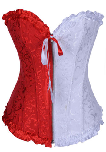 Red and White Jacquard Tapestry Corset Bustier