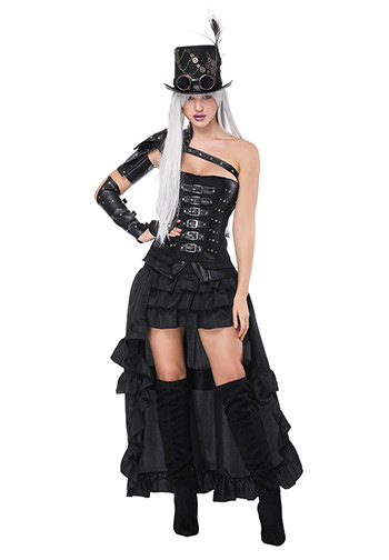 Faux Leather Tippet, Tapestry Corset And Skirt