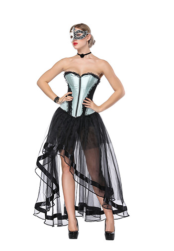 Sexy Sweetheart Zipper Overbust Corset And High Low Skirt