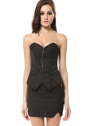 Stripe Style Black Office Corset Dress