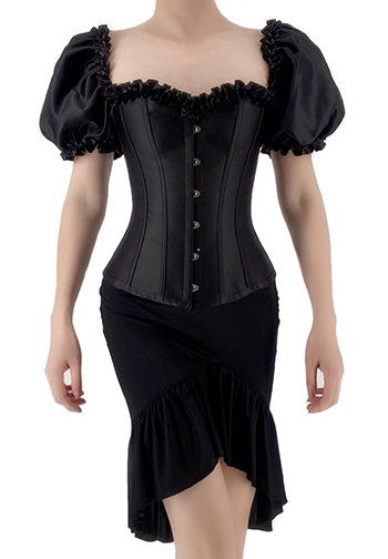 Ruffled Sleeves Overbust Corset Top With High Low Skirt