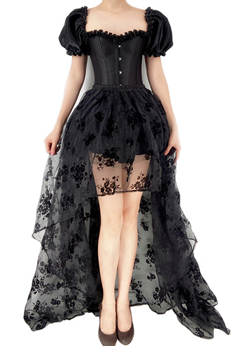 Ruffled Sleeves Overbust Corset Top With High Low Skirt