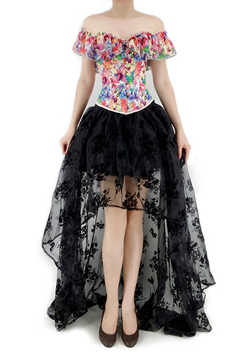 Ruffled Puff Sleeves Vintage Corset With High Low Skirt