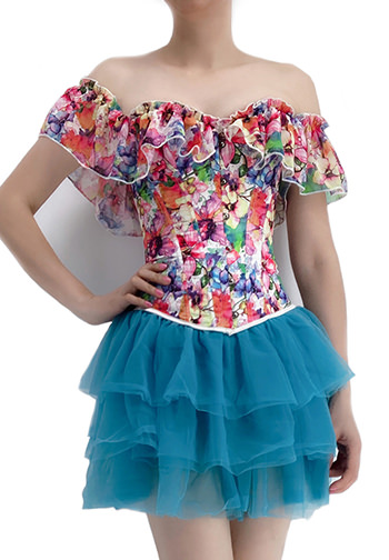 Ruffled Puff Sleeves Vintage Corset With Mini Tutu Skirt