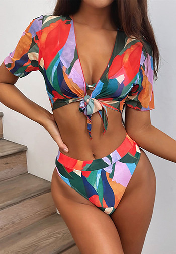 3pack Allover Graphic Micro Triangle Bikini Swimsuit