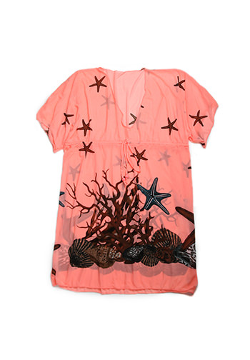 Sexy Starfish Print Coral Beach Dress