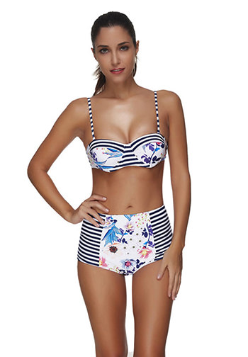 Women's Stripes Printing Sling Bikini Set