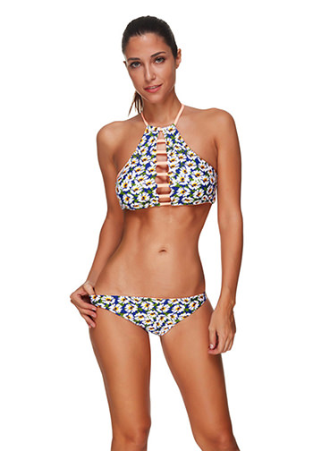 Floral Printing Halter Neck Bikini Set Two Piece Beach Swimwear