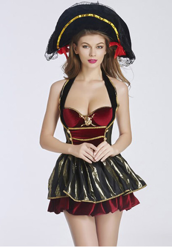 Burgundy Waist Corset Dress Christmas Halloween Costumes