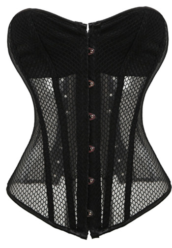 Black Steel Bone Button Summer Mesh Overbust Corset