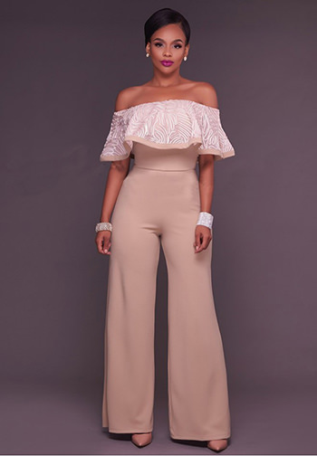 Clarisse Embroidery Ruffle Top Strapless Jumpsuit