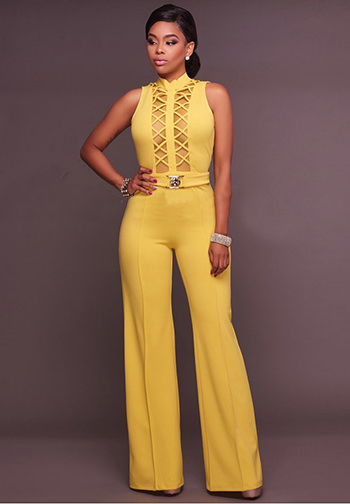 Mesh Accent Belted Jumpsuit