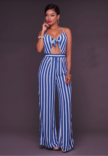 Striped Tie Front Jumpsuit