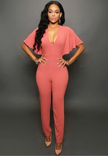 V Neck Butterfly Sleeve Backless Jumpsuit