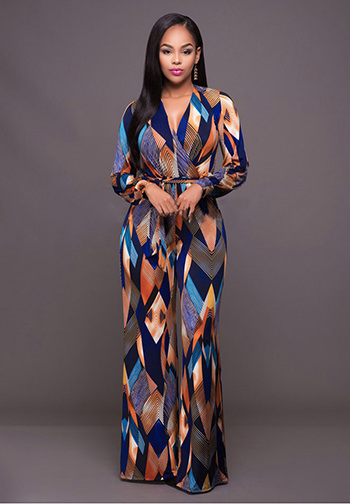 Multi Color Print Belted Jumpsuit