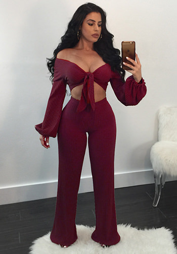 Sexy Off The Shoulder Long Sleeves Two Pieces Set