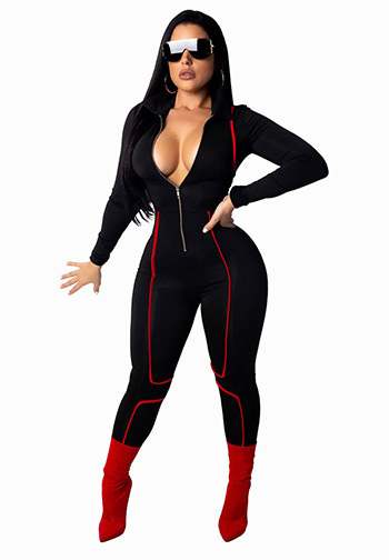 Sexy V Neck Long Sleeve Party Clubwear Zipper Jumpsuit