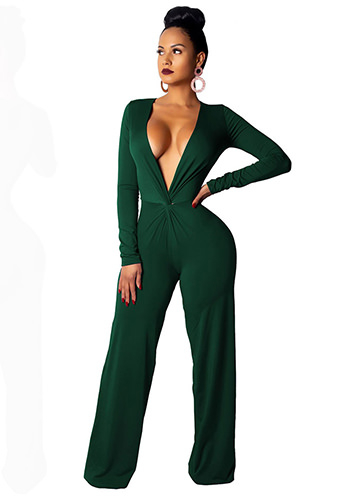 Sexy Fashion Casual Long Sleeve V-neck Jumpsuit