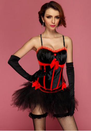 Black Red Peasant Burlesque Corset Bustier & Pettiskirt Set