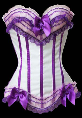 Sensational Ruffles Trimmed Fashion Bustier Corset in White Purple