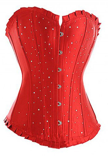 Red Classic Broadway Sequins Long Line Corset Bustier