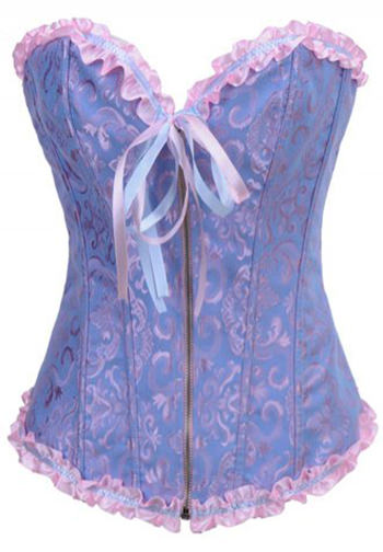 Blue Victorian Jacquard Tapestry Zipper Corset Bustier