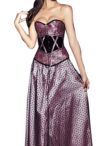 Floral Print Overbust Corset with Black Velvet Violet