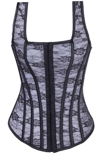 Black Lace Tank Style Boned Corset