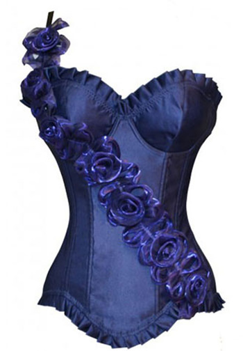 Dark Blue Floral Strap Underwire Corset