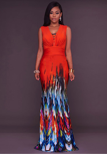 Ombre Multi-Color Print Maxi Dress