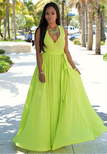 Sleeveless V Neck Sexy Maxi Chiffon Dress