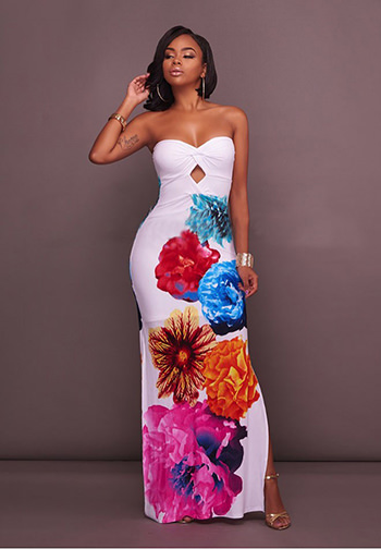 Multi-Color Floral Print Maxi Dress