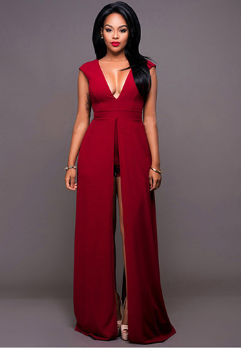 V Neck Backless Slit Sexy Maxi Dress