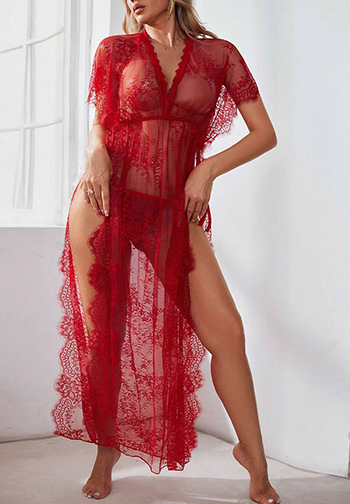 Eyelash Lace Long Kaftan Robe Set