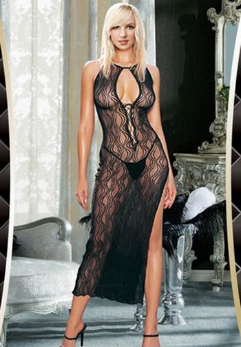 Swirl Lace Up Long Dress With G-String