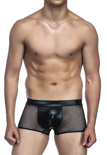 Mens Faux Leather And Fishnet Boyshort