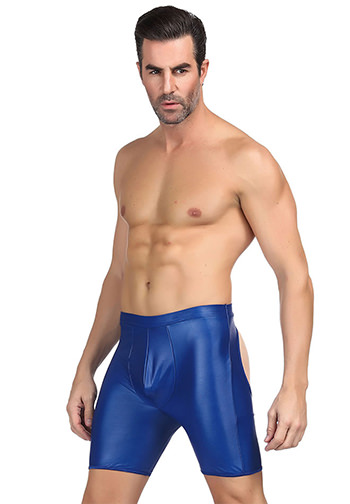 Mens Faux Leather Open Back Hipster Shorts