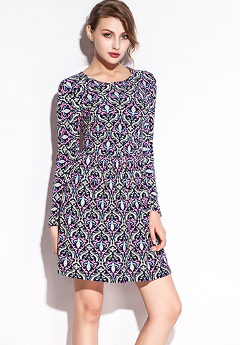 Colorful Bud Pattern Print Stretch Slim Club Dress