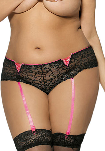 Plus Size Crotchless Lace Garter Short